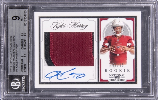 2019 Panini National Treasures Rookie Material Signatures RPS #KM Kyler Murray Signed Patch Rookie Card (#07/99) - BGS MINT 9/BGS 10